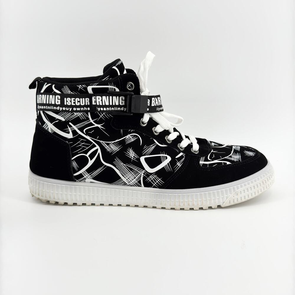 Men’s Graffiti Print High Top Sneakers Size Euro 46/US 13 Streetwear Skate Shoes